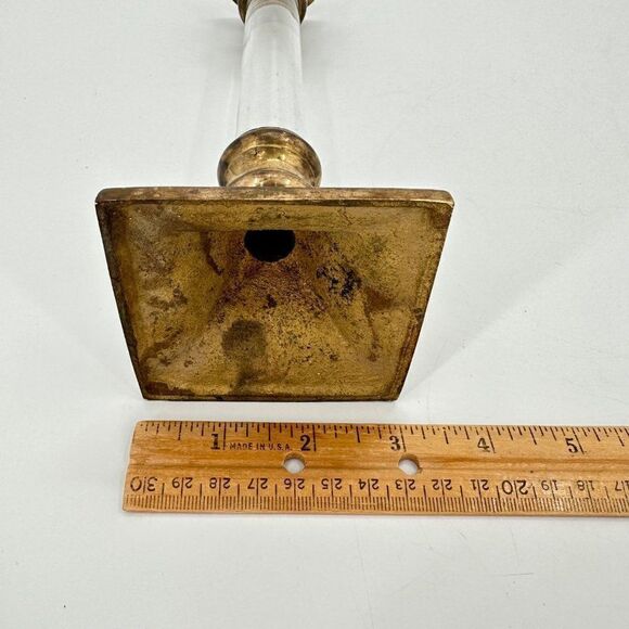 Vintage Brass & Lucite Candlestick Candle Holder 10" Square Base Party Wedding - Picture 6 of 8